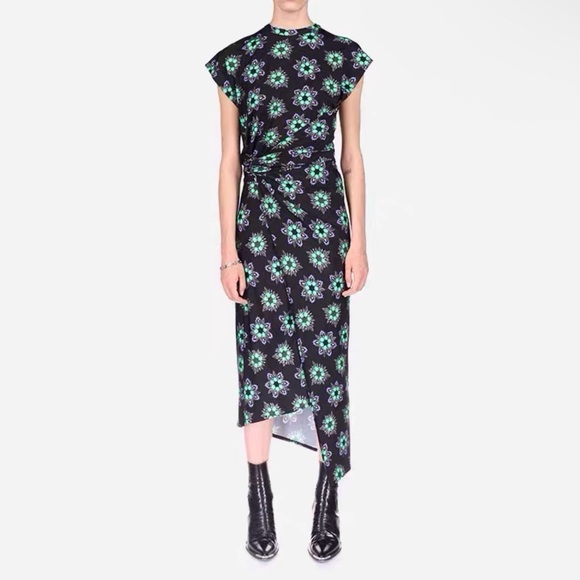 Paco Rabanne Black Geometric Floral Midi Dress - Picture 1 of 13